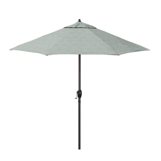 9 ft. Bronze Aluminum Market Patio Umbrella with Fiberglass Ribs Crank Lift and Autotilt in Spiro Capri Pacifica Premium