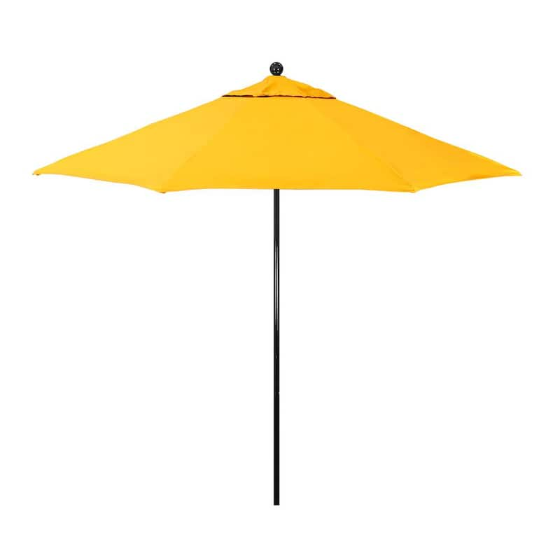 9 ft. Black Fiberglass Market Patio Umbrella with Manual Push Lift in Dandelion Pacifica Premium