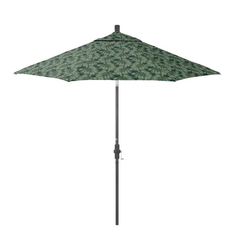 9 ft. Grey Aluminum Market Patio Umbrella with Aluminum Ribs Crank Lift and Collar Tilt in Palm Hunter Pacifica Premium