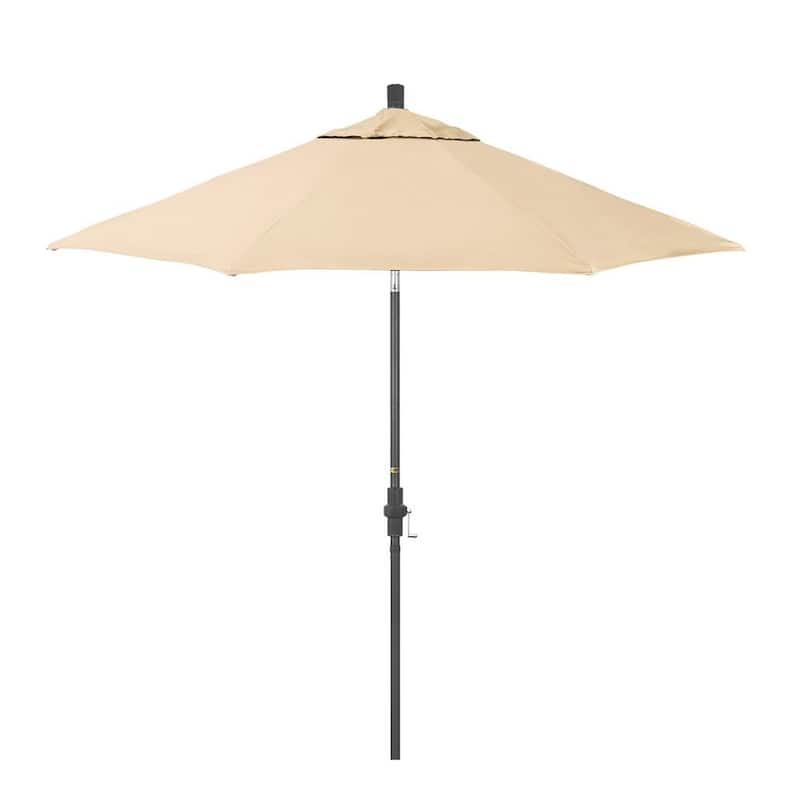 9 ft. Grey Aluminum Market Patio Umbrella with Aluminum Ribs Crank Lift and Collar Tilt in Khaki Pacifica Premium