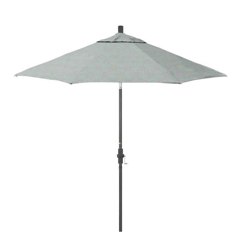 9 ft. Grey Aluminum Market Patio Umbrella with Aluminum Ribs Crank Lift and Collar Tilt in Spiro Capri Pacifica Premium