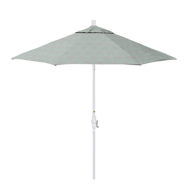 9 ft. Matted White Aluminum Market Patio Umbrella with Crank Lift and Collar Tilt in Spiro Capri Pacifica Premium