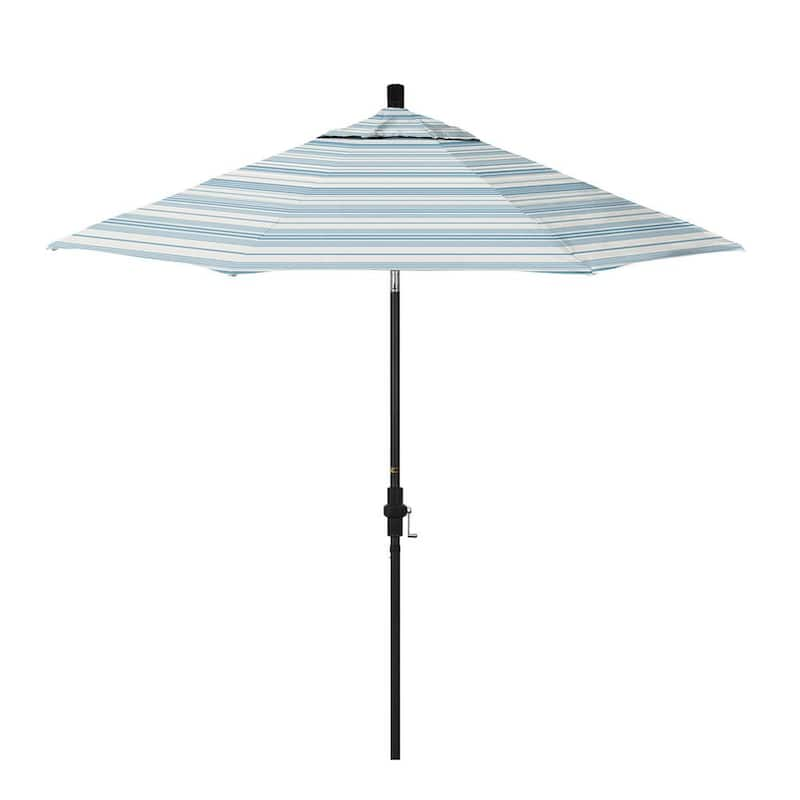 9 ft. Stone Black Aluminum Market Patio Umbrella with Crank Lift and Collar Tilt in Wellfleet Sea Pacifica Premium