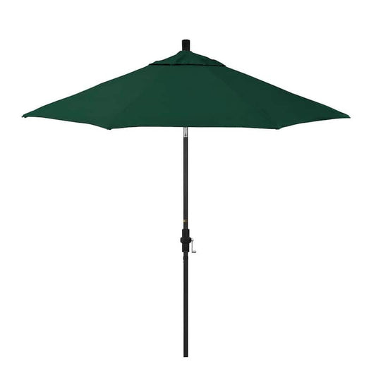 9 ft. Stone Black Aluminum Market Patio Umbrella with Crank Lift and Collar Tilt in Forest Green Pacifica Premium