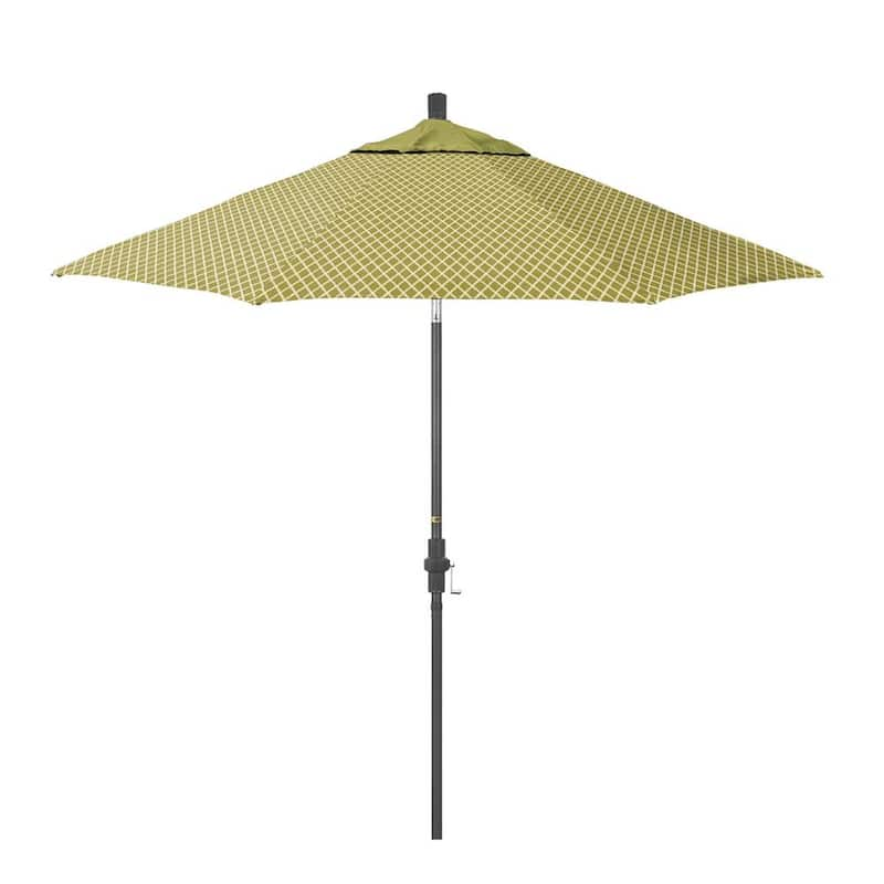 9 ft. Grey Aluminum Market Patio Umbrella with Fiberglass Ribs Crank and Collar Tilt in Lavalier Palm Pacifica Premium