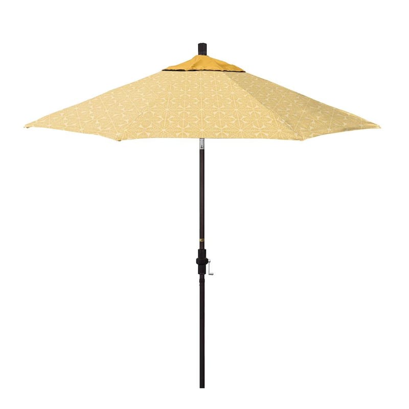 9 ft. Bronze Aluminum Market Patio Umbrella with Fiberglass Rib Collar Tilt in Palmetto Sawgrass-Canary Pacifica Premium