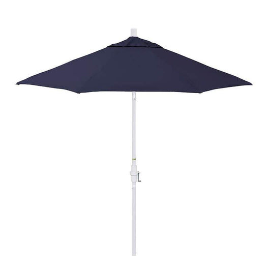 9 ft. White Aluminum Market Collar Tilt Patio Umbrella with Fiberglass Ribs Crank and in Captains Navy Pacifica Premium