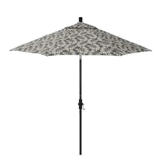 9 ft. Black Aluminum Market Patio Umbrella with Fiberglass Ribs Crank and Collar Tilt in Palm Graphite Pacifica Premium