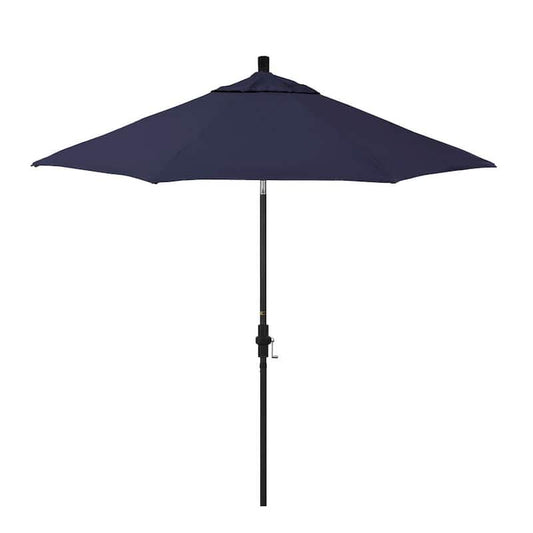 9 ft. Black Aluminum Market Patio Umbrella with Fiberglass Ribs Crank and Collar Tilt in Captains Navy Pacifica Premium