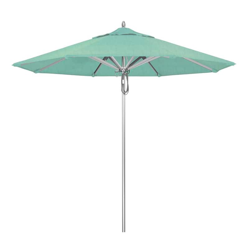 9 ft. Silver Aluminum Commercial Market Patio Umbrella with Pulley Lift in Spectrum Mist Sunbrella