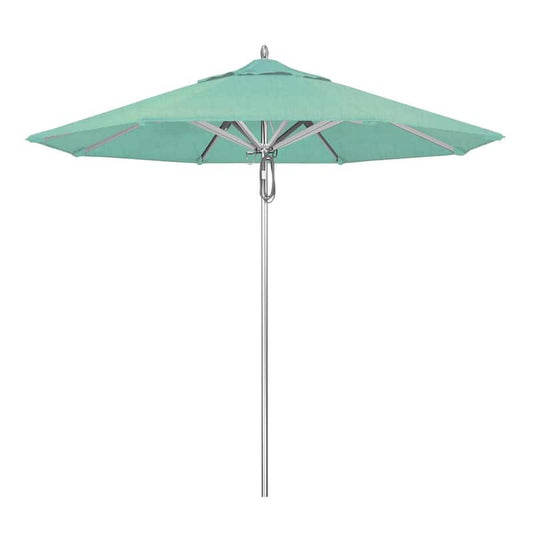 9 ft. Silver Aluminum Commercial Market Patio Umbrella with Pulley Lift in Spectrum Mist Sunbrella