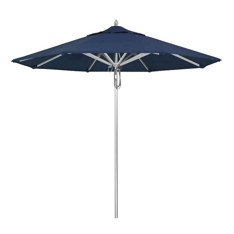 9 ft. Silver Aluminum Commercial Market Patio Umbrella with Pulley Lift in Spectrum Indigo Sunbrella