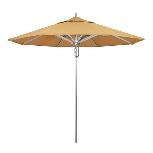 9 ft. Silver Aluminum Commercial Market Patio Umbrella with Pulley Lift in Wheat Sunbrella