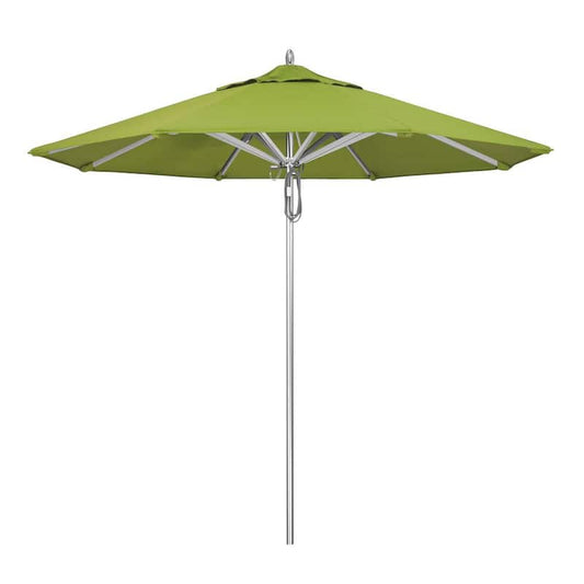 9 ft. Silver Aluminum Commercial Market Patio Umbrella with Pulley Lift in Macaw Sunbrella