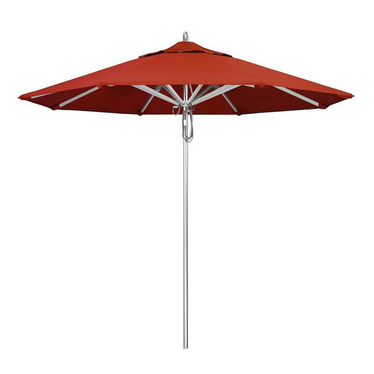 9 ft. Silver Aluminum Commercial Market Patio Umbrella with Pulley Lift in Terracotta Sunbrella