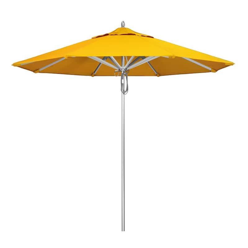 9 ft. Silver Aluminum Commercial Market Patio Umbrella with Pulley Lift in Sunflower Yellow Sunbrella