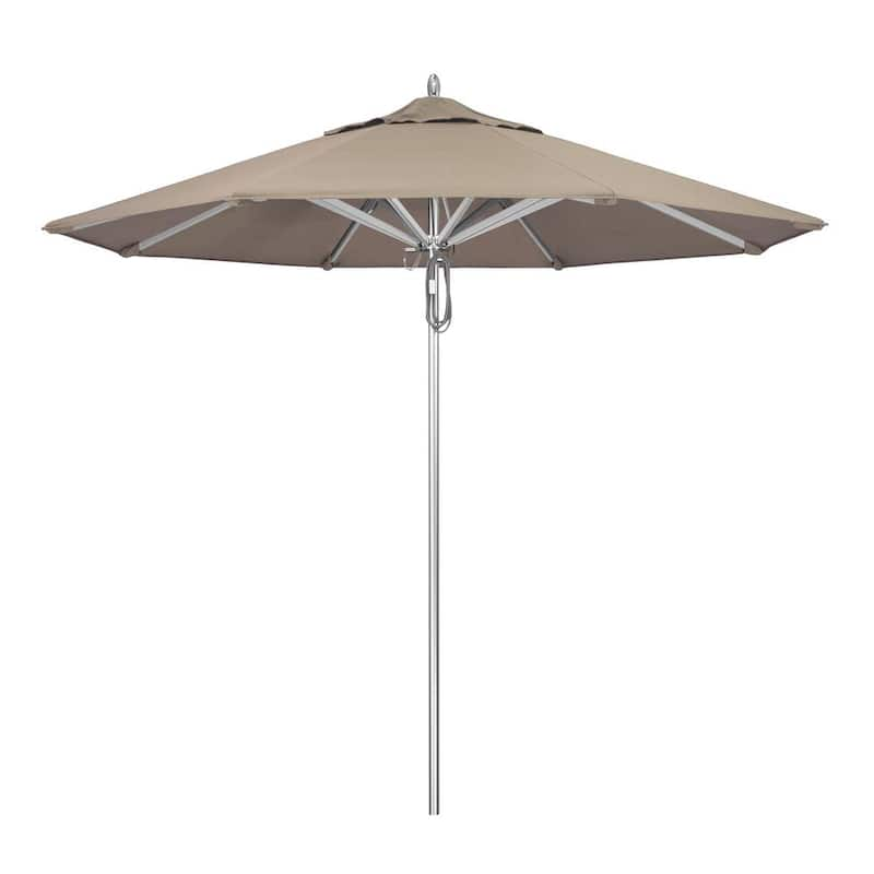 9 ft. Silver Aluminum Commercial Market Patio Umbrella with Pulley Lift in Taupe Sunbrella