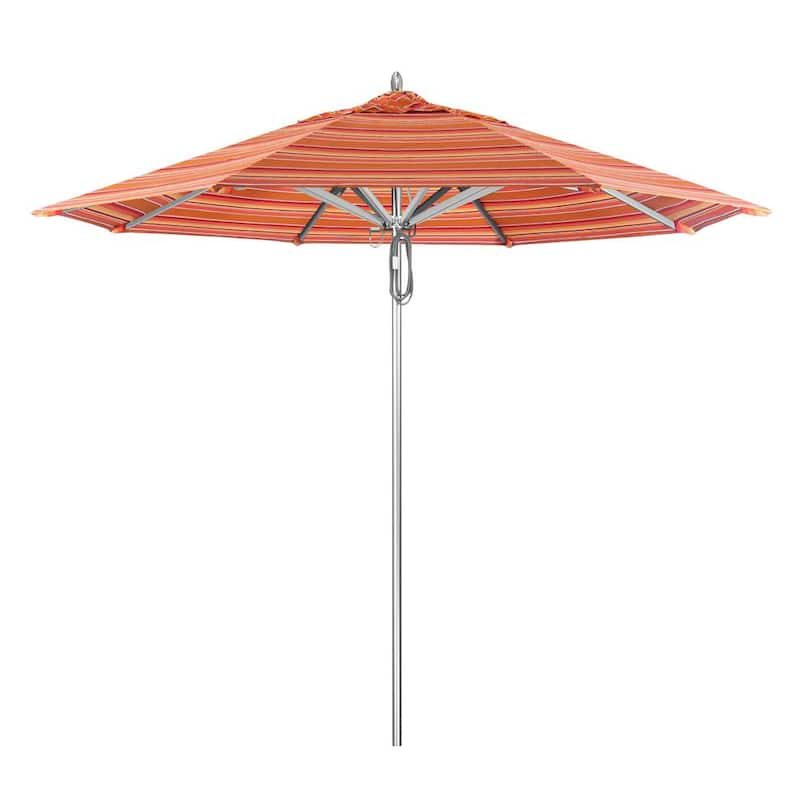 9 ft. Silver Aluminum Commercial Market Patio Umbrella with Pulley Lift in Dolce Mango Sunbrella