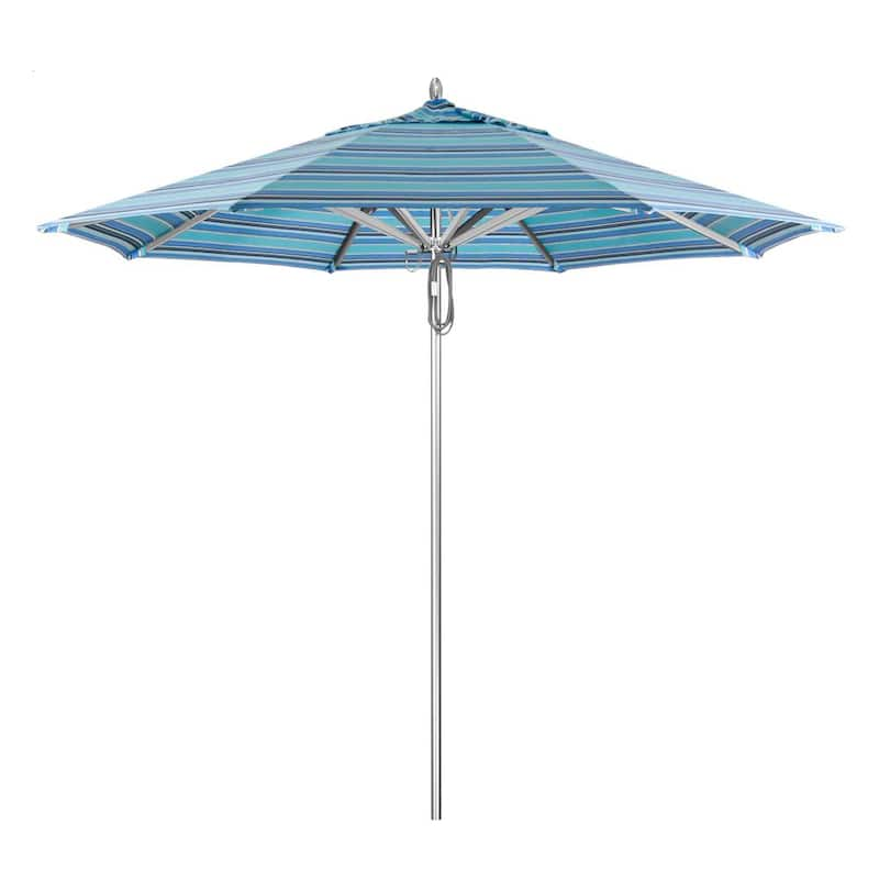 9 ft. Silver Aluminum Commercial Market Patio Umbrella with Pulley Lift in Dolce Oasis Sunbrella