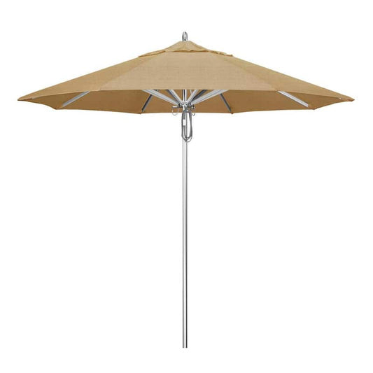 9 ft. Silver Aluminum Commercial Market Patio Umbrella with Pulley Lift in Linen Sesame Sunbrella