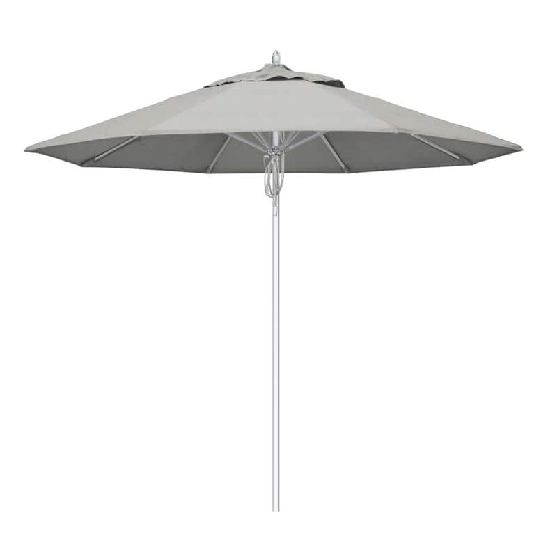 9 ft. Silver Aluminum Commercial Market Patio Umbrella Fiberglass Ribs and Pulley Lift in Granite Sunbrella