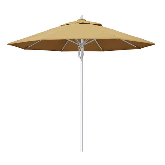 9 ft. Silver Aluminum Commercial Fiberglass Ribs Market Patio Umbrella and Pulley Lift in Wheat Sunbrella