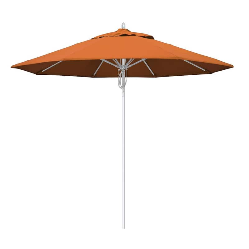 9 ft. Silver Aluminum Commercial Fiberglass Ribs Market Patio Umbrella and Pulley Lift in Tuscan Sunbrella