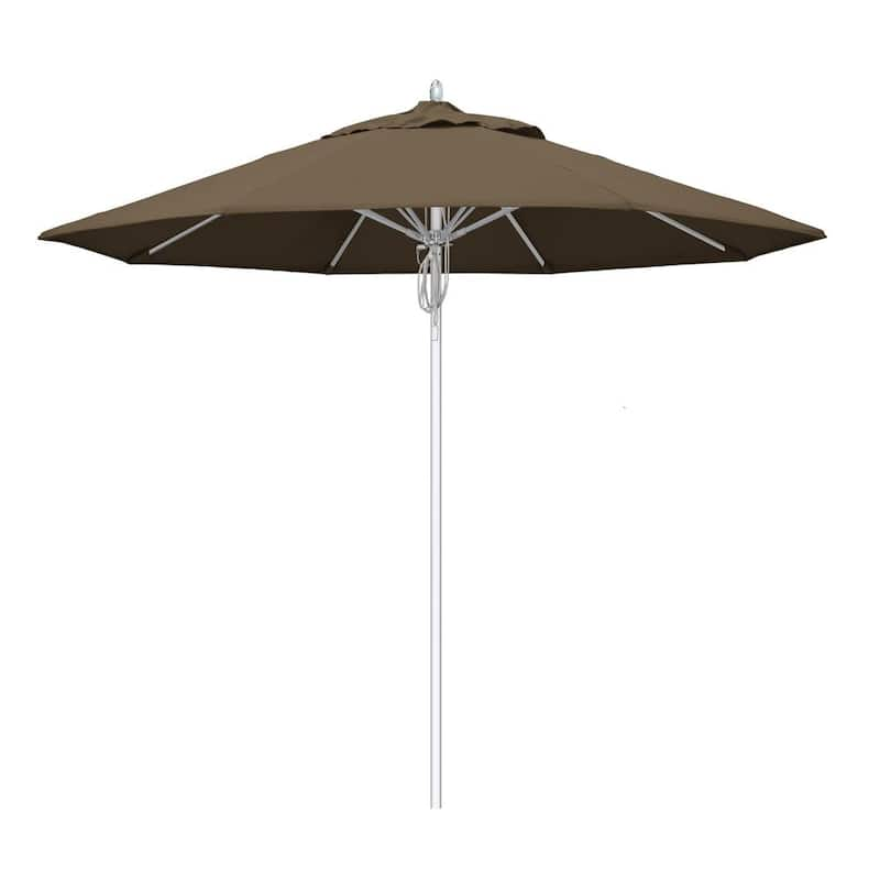 9 ft. Silver Aluminum Commercial Fiberglass Ribs Market Patio Umbrella and Pulley Lift in Cocoa Sunbrella