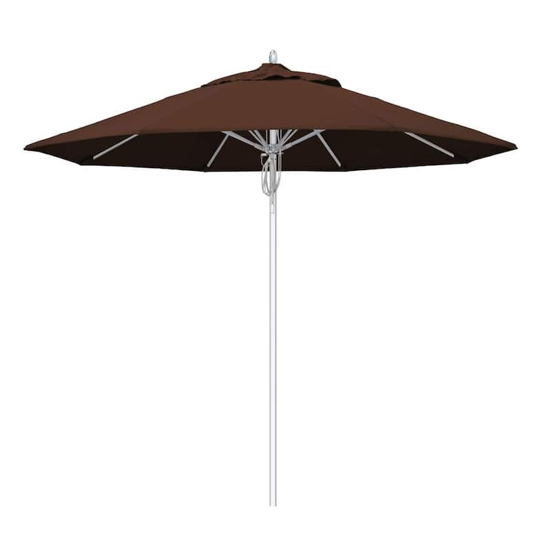 9 ft. Silver Aluminum Commercial Fiberglass Ribs Market Patio Umbrella and Pulley Lift in Bay Brown Sunbrella