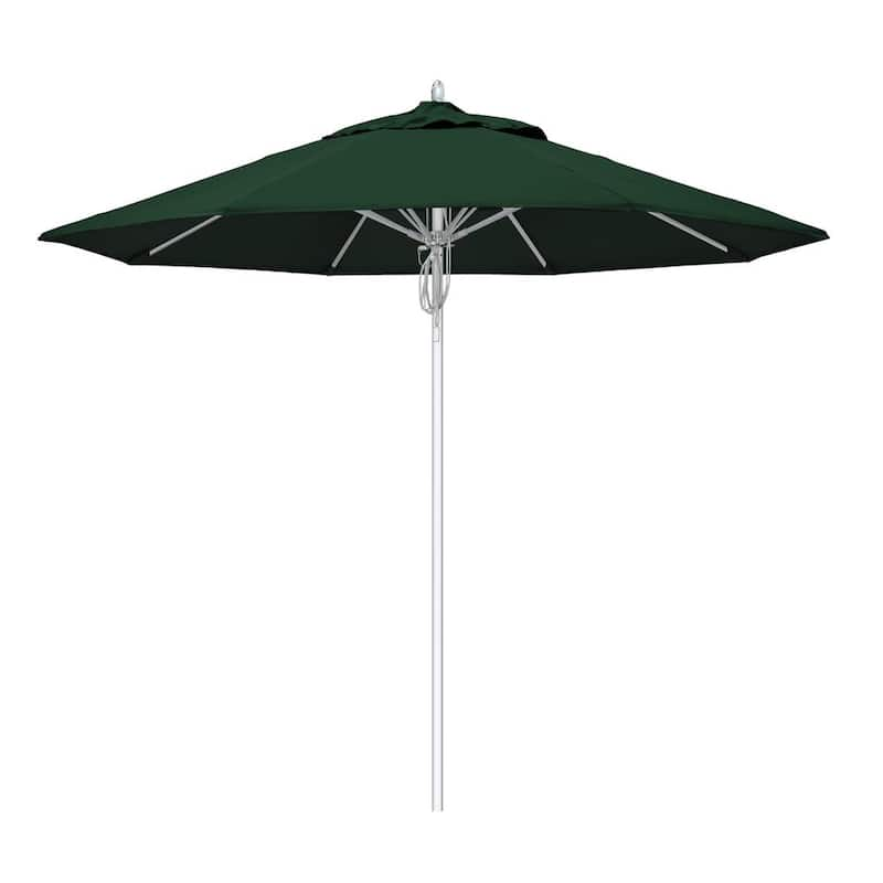 9 ft. Silver Aluminum Commercial Fiberglass Ribs Market Patio Umbrella and Pulley Lift in Forest Green Sunbrella