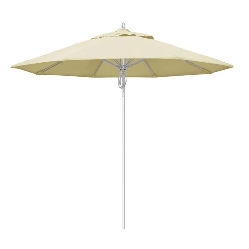 9 ft. Silver Aluminum Commercial Fiberglass Ribs Market Patio Umbrella and Pulley Lift in Canvas Sunbrella