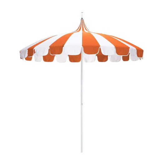 8.5 ft. White Aluminum Commercial Natural Pagoda Market Patio Umbrella with Push Lift in Tuscan Sunbrella