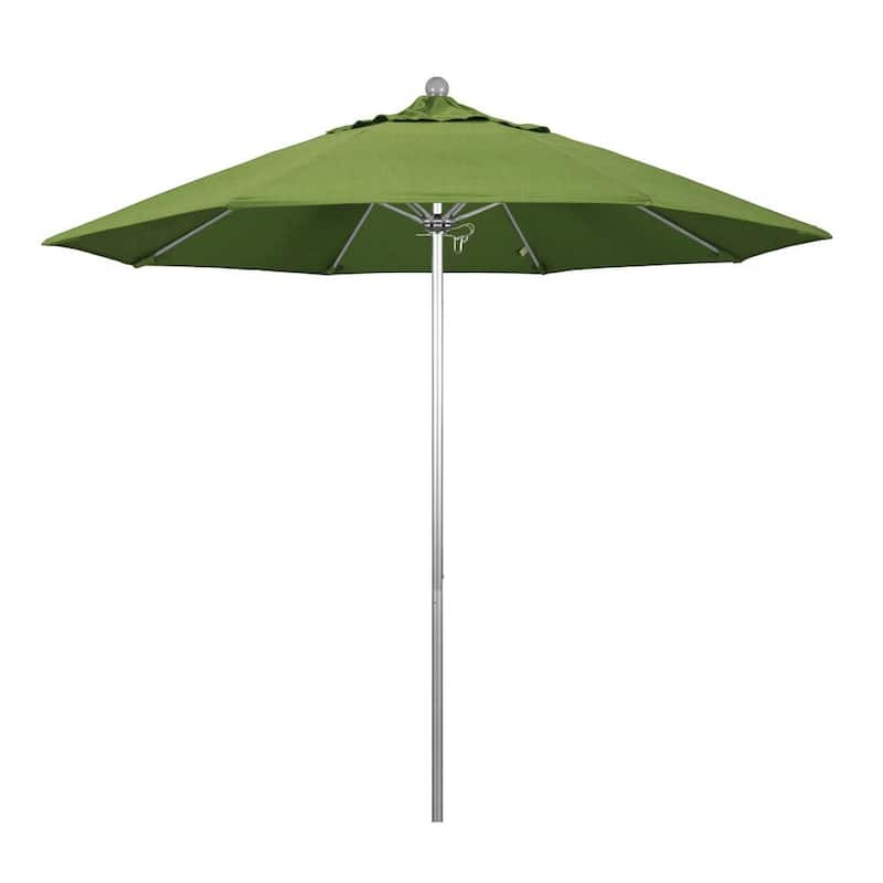 9 ft. Silver Aluminum Commercial Market Patio Umbrella with Fiberglass Ribs and Push Lift in Spectrum Cilantro Sunbrella