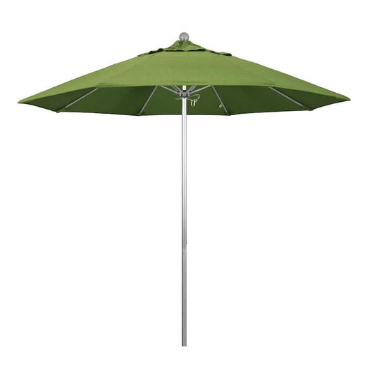 9 ft. Silver Aluminum Commercial Market Patio Umbrella with Fiberglass Ribs and Push Lift in Spectrum Cilantro Sunbrella