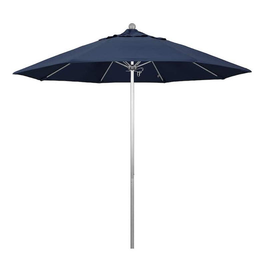 9 ft. Silver Aluminum Commercial Market Patio Umbrella with Fiberglass Ribs and Push Lift in Spectrum Indigo Sunbrella