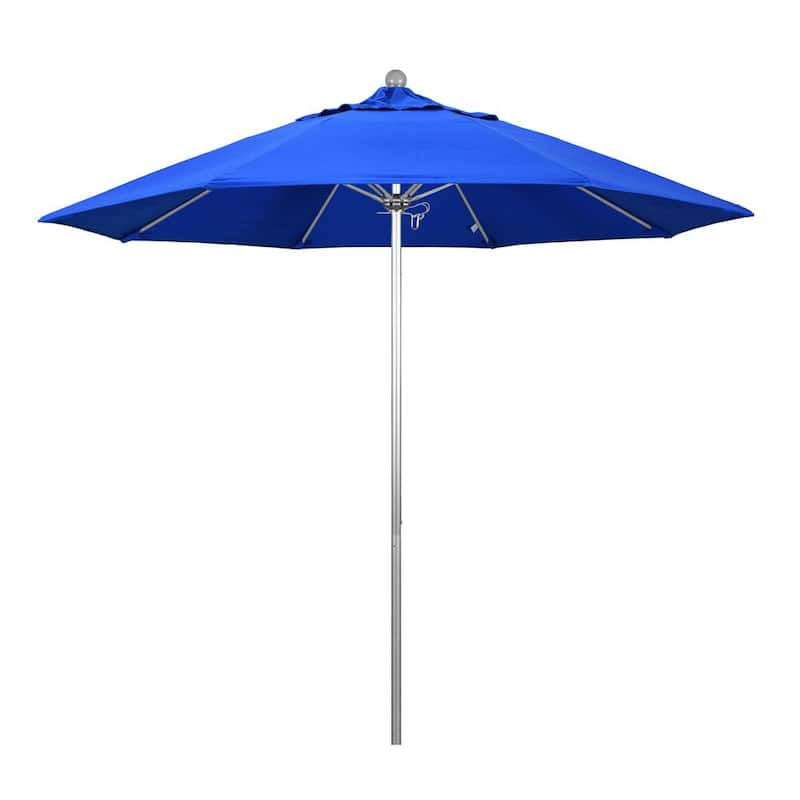 9 ft. Silver Aluminum Commercial Market Patio Umbrella with Fiberglass Ribs and Push Lift in Pacific Blue Sunbrella