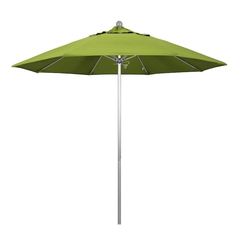 9 ft. Silver Aluminum Commercial Market Patio Umbrella with Fiberglass Ribs and Push Lift in Macaw Sunbrella