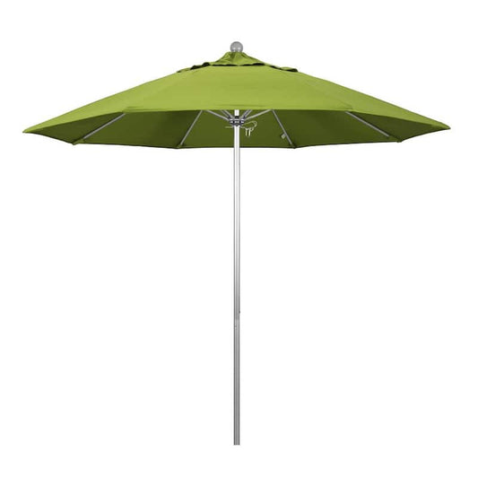 9 ft. Silver Aluminum Commercial Market Patio Umbrella with Fiberglass Ribs and Push Lift in Macaw Sunbrella