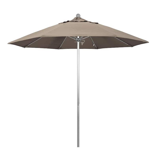 9 ft. Silver Aluminum Commercial Market Patio Umbrella with Fiberglass Ribs and Push Lift in Taupe Sunbrella