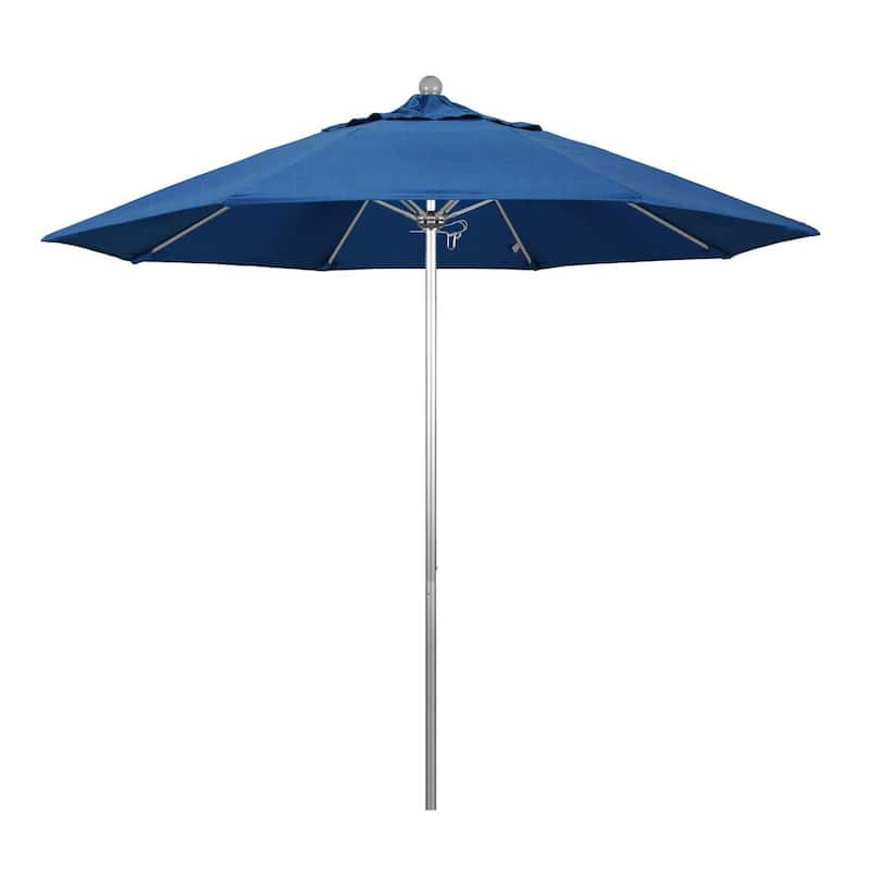 9 ft. Silver Aluminum Commercial Market Patio Umbrella with Fiberglass Ribs and Push Lift in Regatta Sunbrella