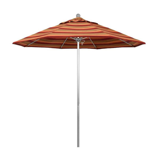 9 ft. Silver Aluminum Commercial Market Patio Umbrella with Fiberglass Ribs and Push Lift in Astoria Sunset Sunbrella