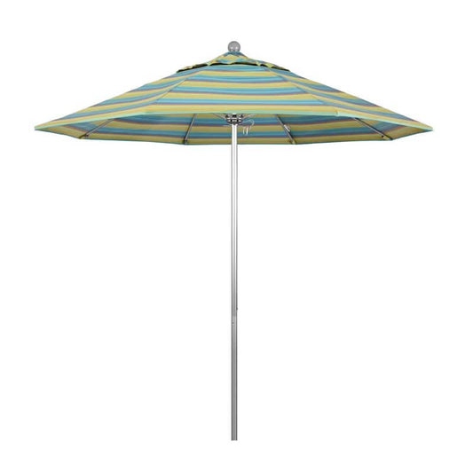 9 ft. Silver Aluminum Commercial Market Patio Umbrella with Fiberglass Ribs and Push Lift in Astoria Lagoon Sunbrella