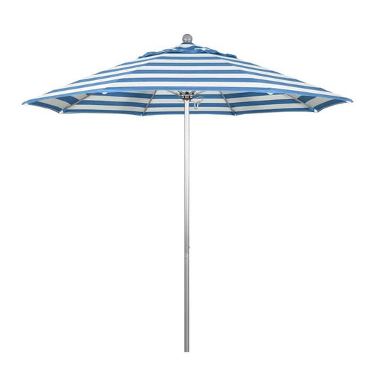 9 ft. Silver Aluminum Commercial Market Patio Umbrella with Fiberglass Ribs and Push Lift in Cabana Regatta Sunbrella