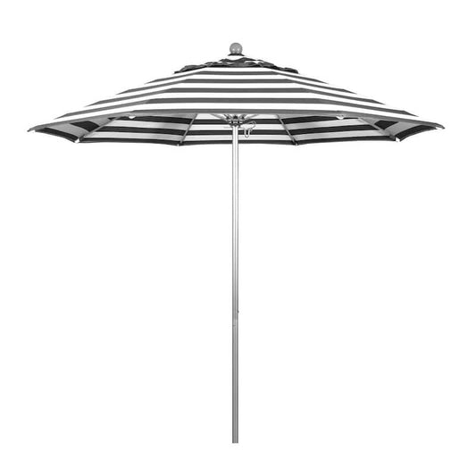 9 ft. Silver Aluminum Commercial Market Patio Umbrella with Fiberglass Ribs and Push Lift in Cabana Classic Sunbrella