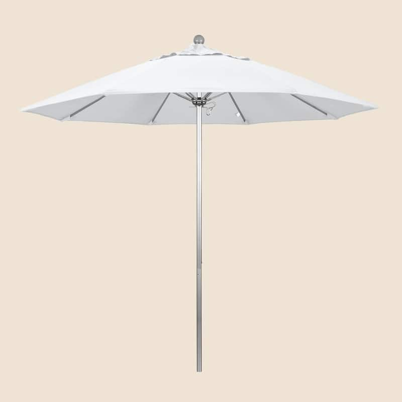 9 ft. Silver Aluminum Commercial Market Patio Umbrella with Fiberglass Ribs and Push Lift in White Olefin