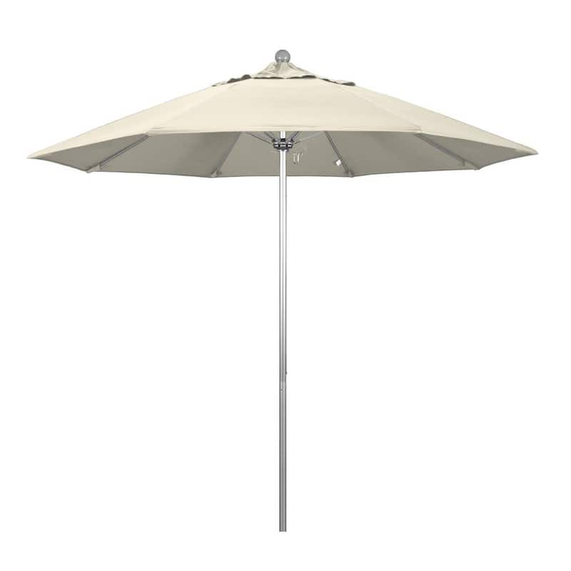 9 ft. Silver Aluminum Commercial Market Patio Umbrella with Fiberglass Ribs and Push Lift in Antique Beige Olefin