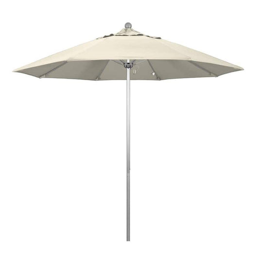 9 ft. Silver Aluminum Commercial Market Patio Umbrella with Fiberglass Ribs and Push Lift in Antique Beige Olefin