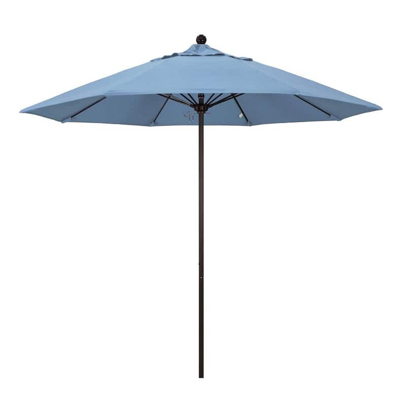 9 ft. Bronze Aluminum Commercial Market Patio Umbrella with Fiberglass Ribs and Push Lift in Air Blue Sunbrella