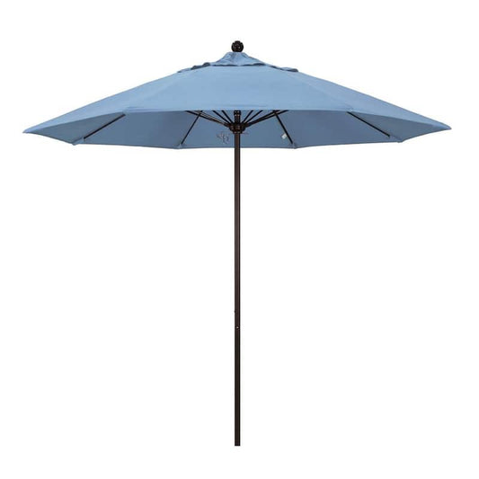 9 ft. Bronze Aluminum Commercial Market Patio Umbrella with Fiberglass Ribs and Push Lift in Air Blue Sunbrella