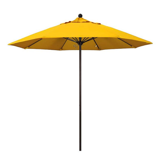 9 ft. Bronze Aluminum Commercial Market Patio Umbrella with Fiberglass Ribs and Push Lift in Sunflower Yellow Sunbrella